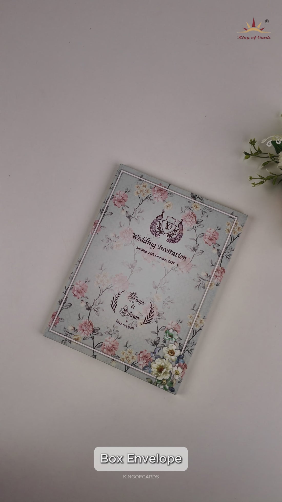 Green Floral Three-Fold Wedding Card-KNLY6102