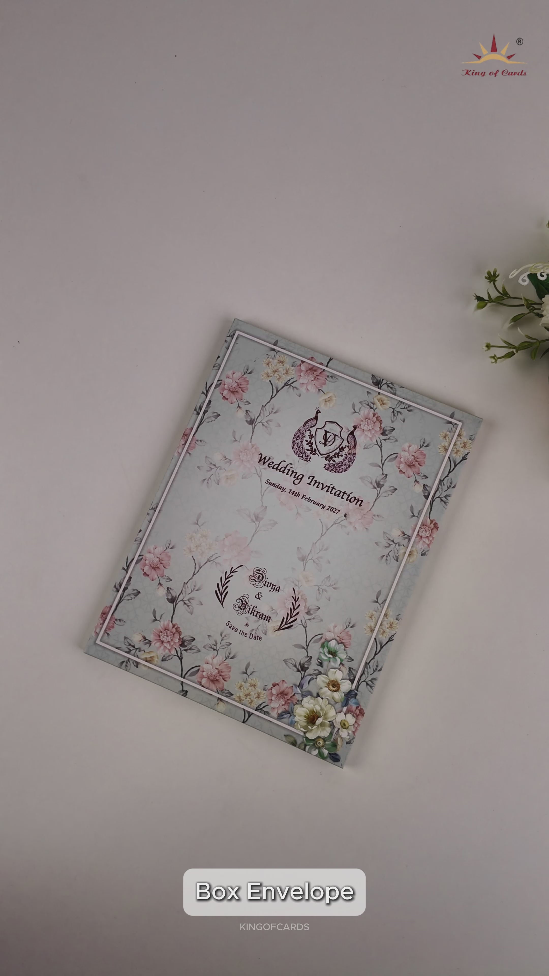 Green Floral Three-Fold Wedding Card-KNLY6102