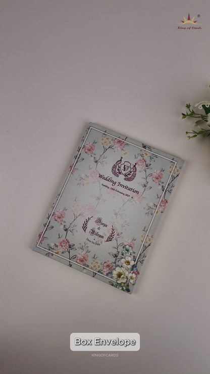 Green Floral Three-Fold Wedding Card-KNLY6102