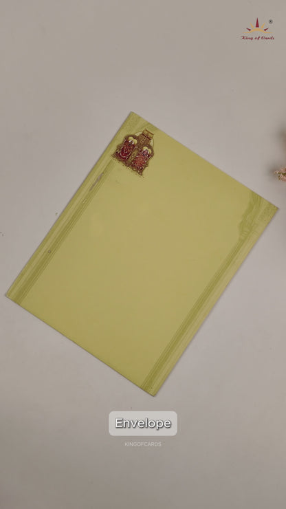 Yellow Balaji Padmavathi Ganesha Wedding Card - KNK3111