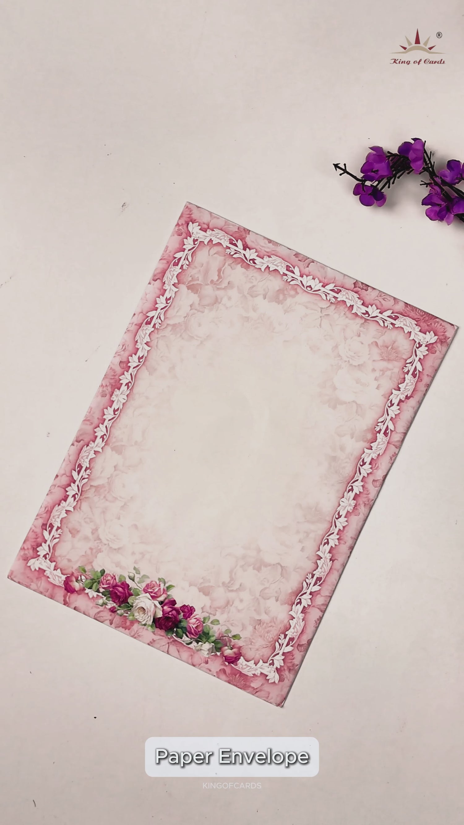 Cream Pink Floral Wedding Card - KNCP254P
