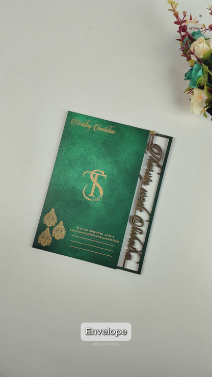 Green MDF Laser Cut Invitation Card - KVR103