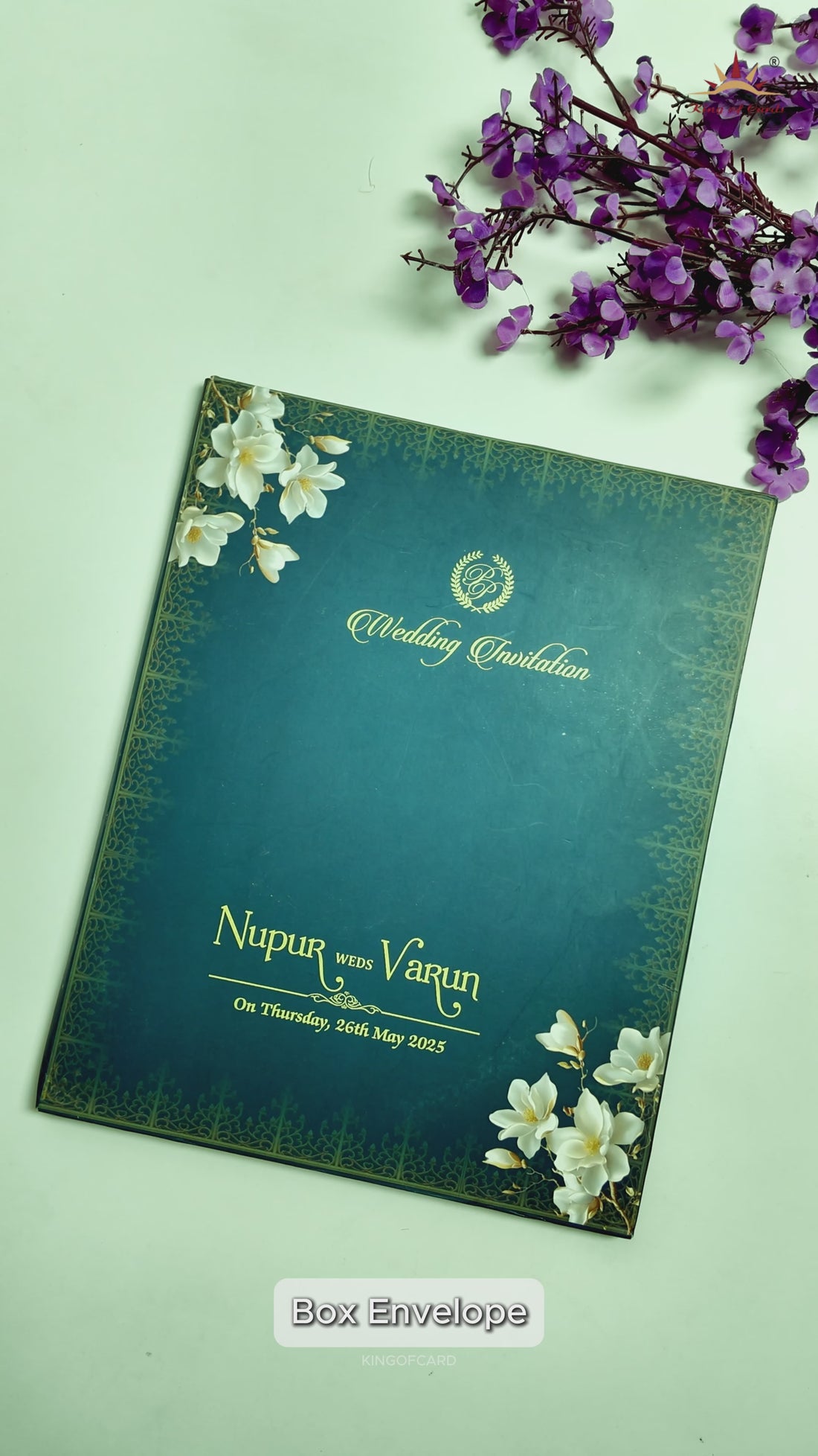 Blue Gold Floral Padded Wedding card-KRE28020