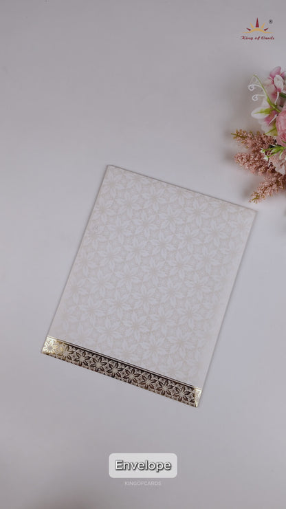 White Ganesha Gold Embossed Wedding Card-KNJS2078