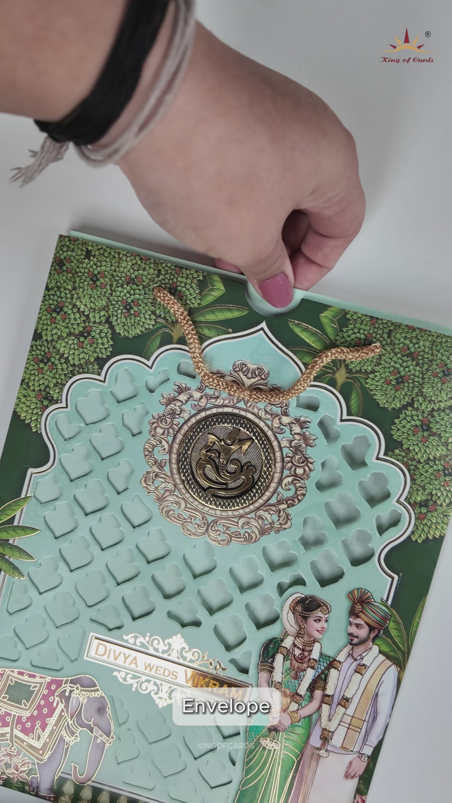 Green Elephant Couple Laser-Cut Wedding Card-KNKQ8306