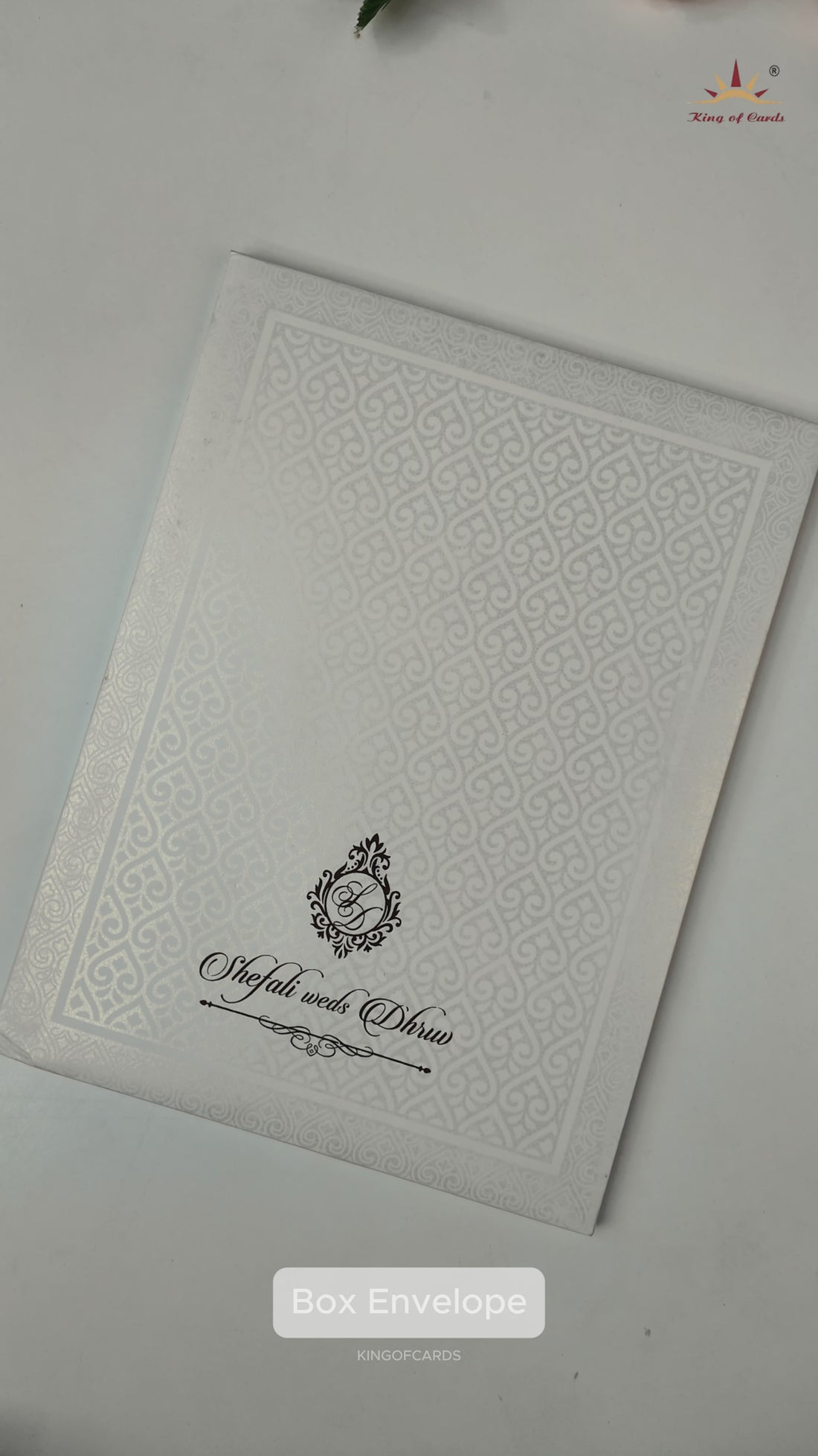 White Ganesha Embossed Padded Wedding card-KRE28190