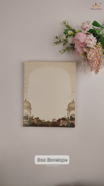Cream Royal Elephant Baraat Padded Wedding Card - KAA05570