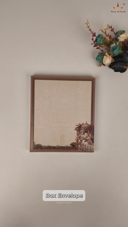 Brown Royal Bride Groom Padded Door Style Wedding Card - KAA05870