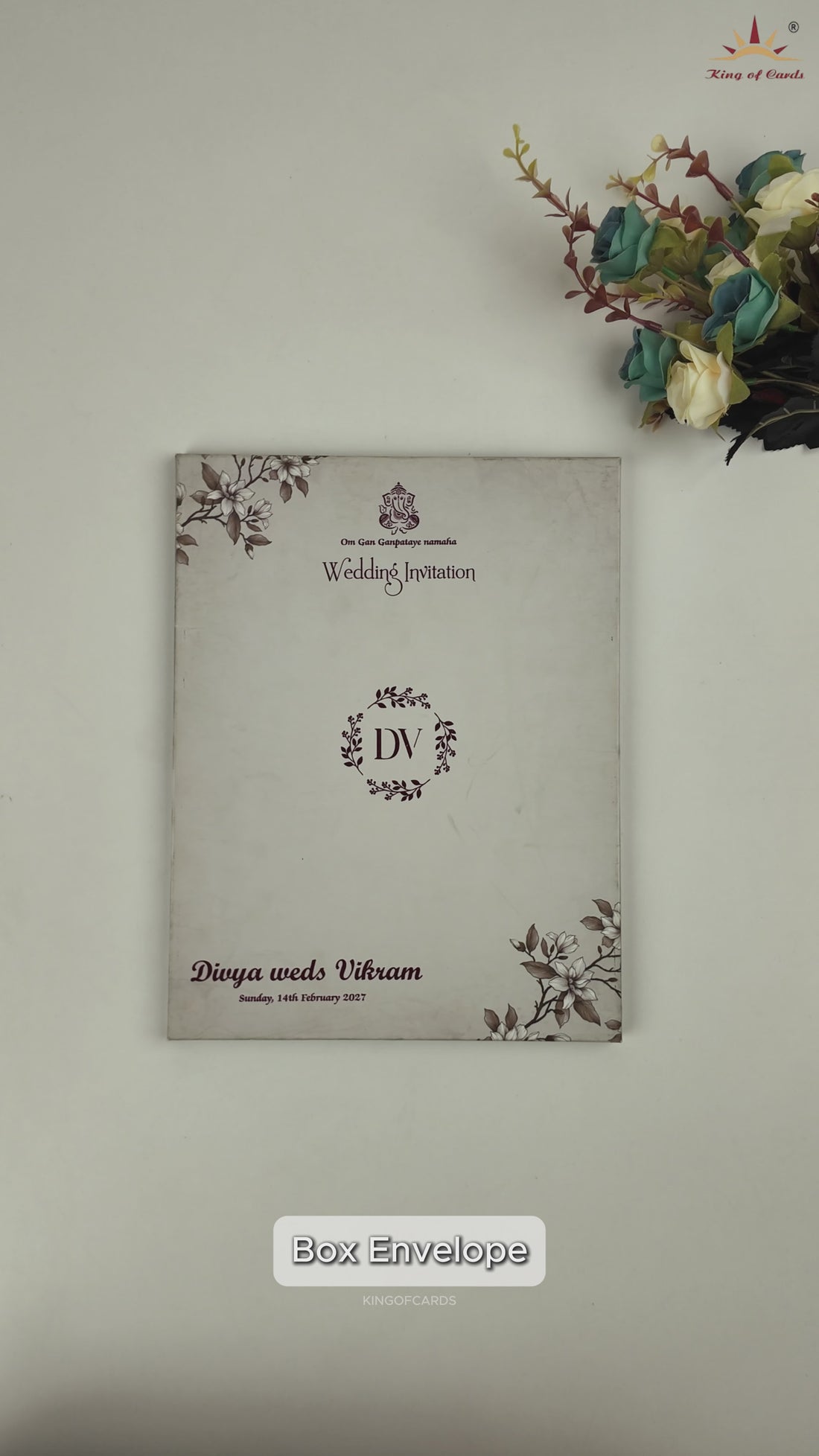 Grey Floral Door Style Padded Wedding Card - KNMO9324