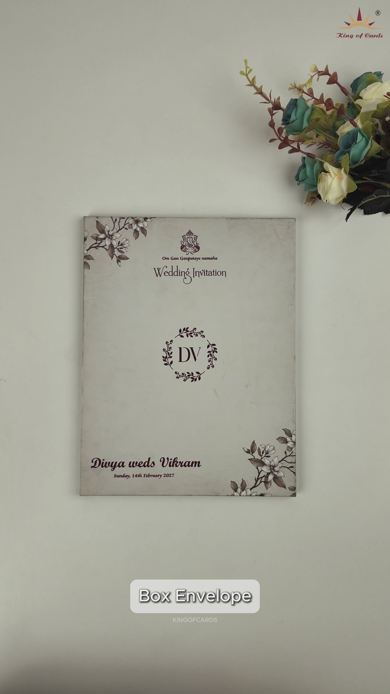 Grey Floral Door Style Padded Wedding Card - KNMO9324