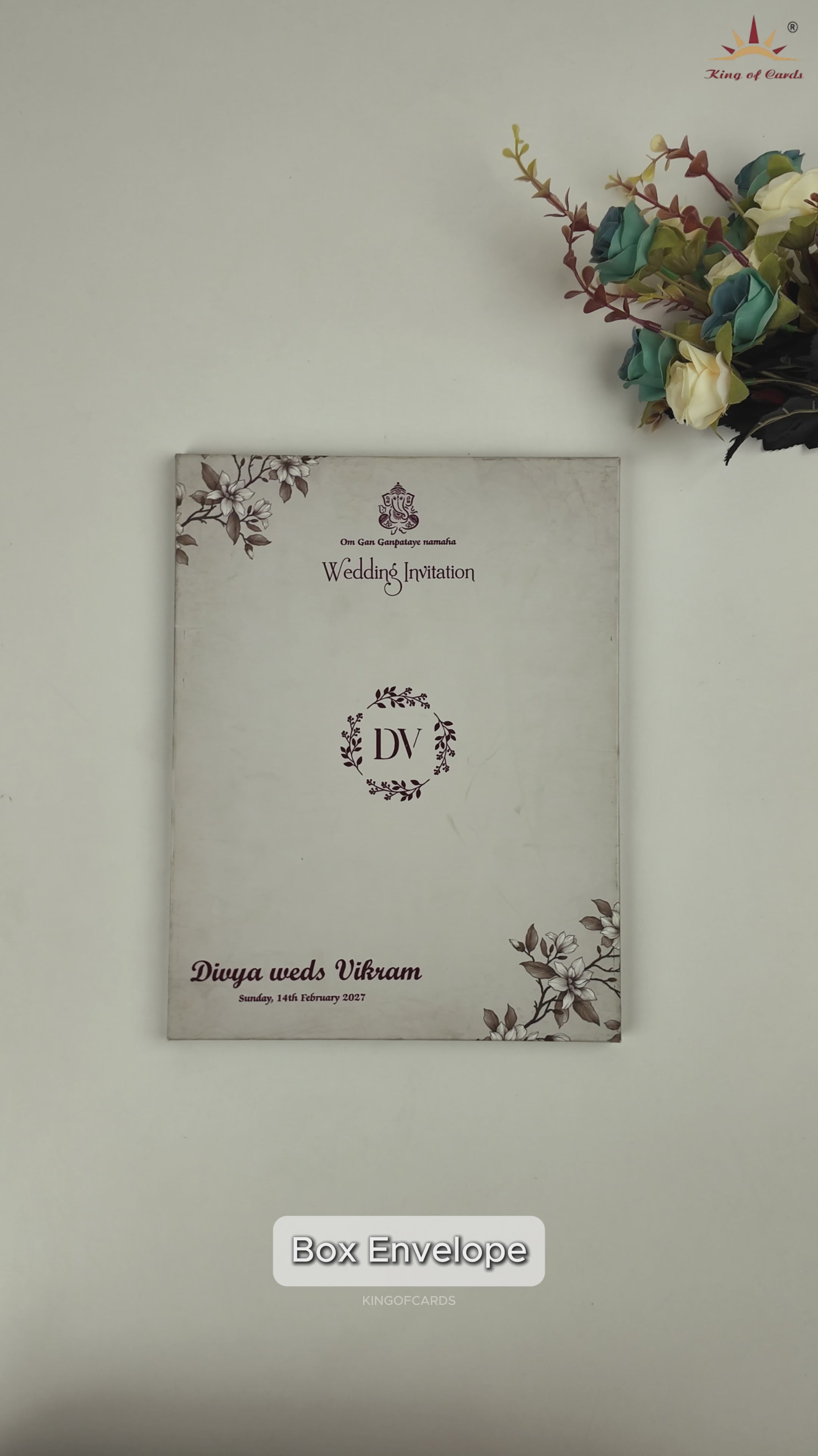 Grey Floral Door Style Padded Wedding Card - KNMO9324