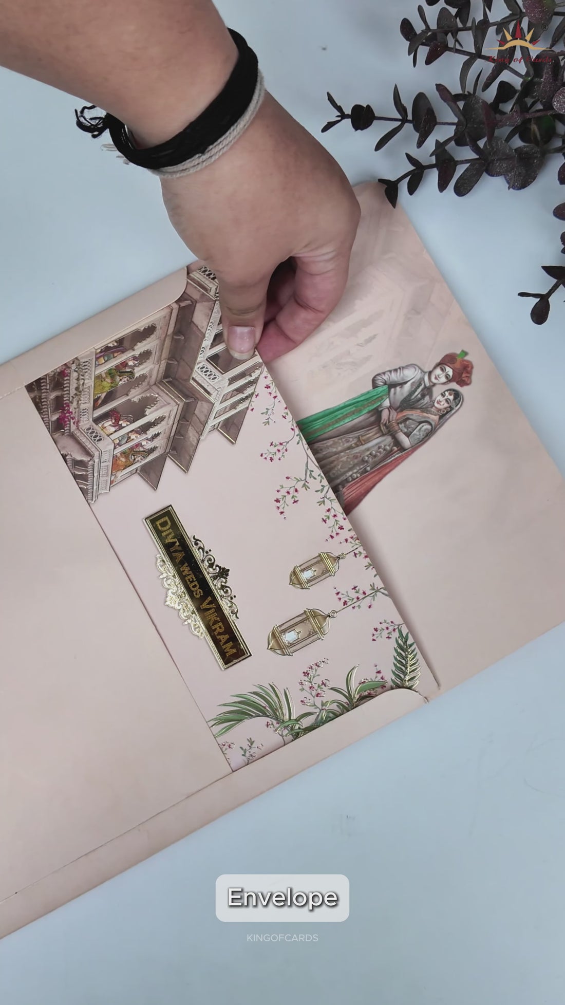 Pink Royal Horse Couple Wedding Card-KNKJ1154