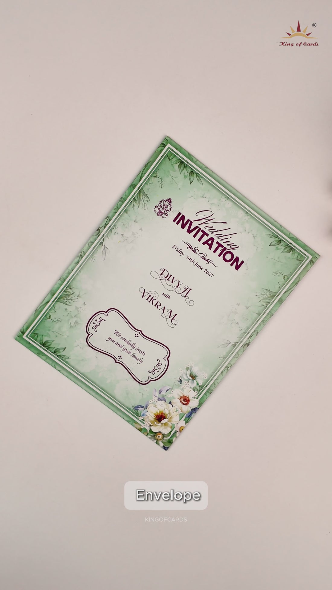 Green Floral Door Style Wedding Card - KNNO7401