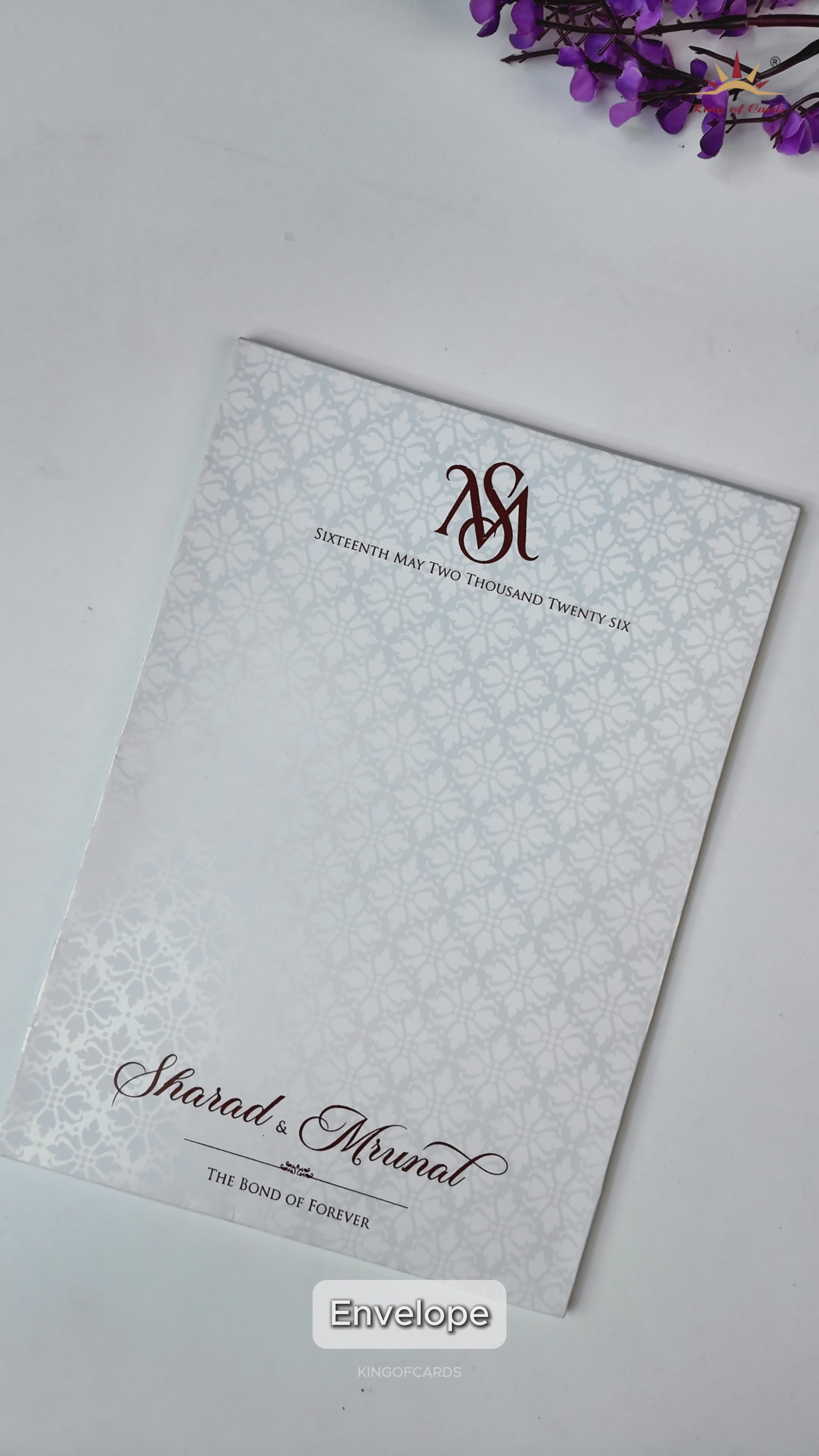 White Embossed Monogram Floral Wedding card-KRE28680