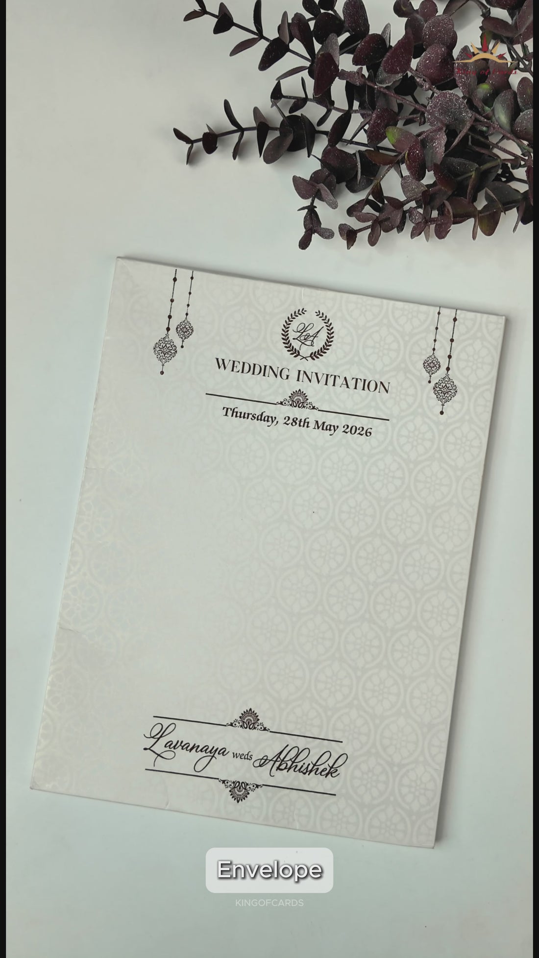 White Embossed Monogram Floral Wedding Card-KRE26940