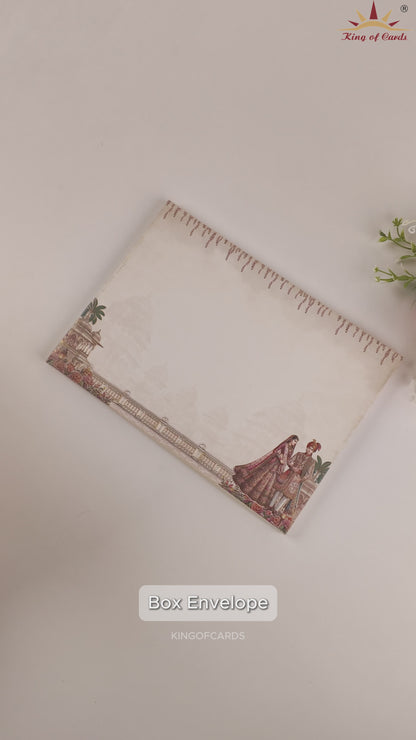 Beige Bride Groom Padded Door Style Wedding Card - KAA06020