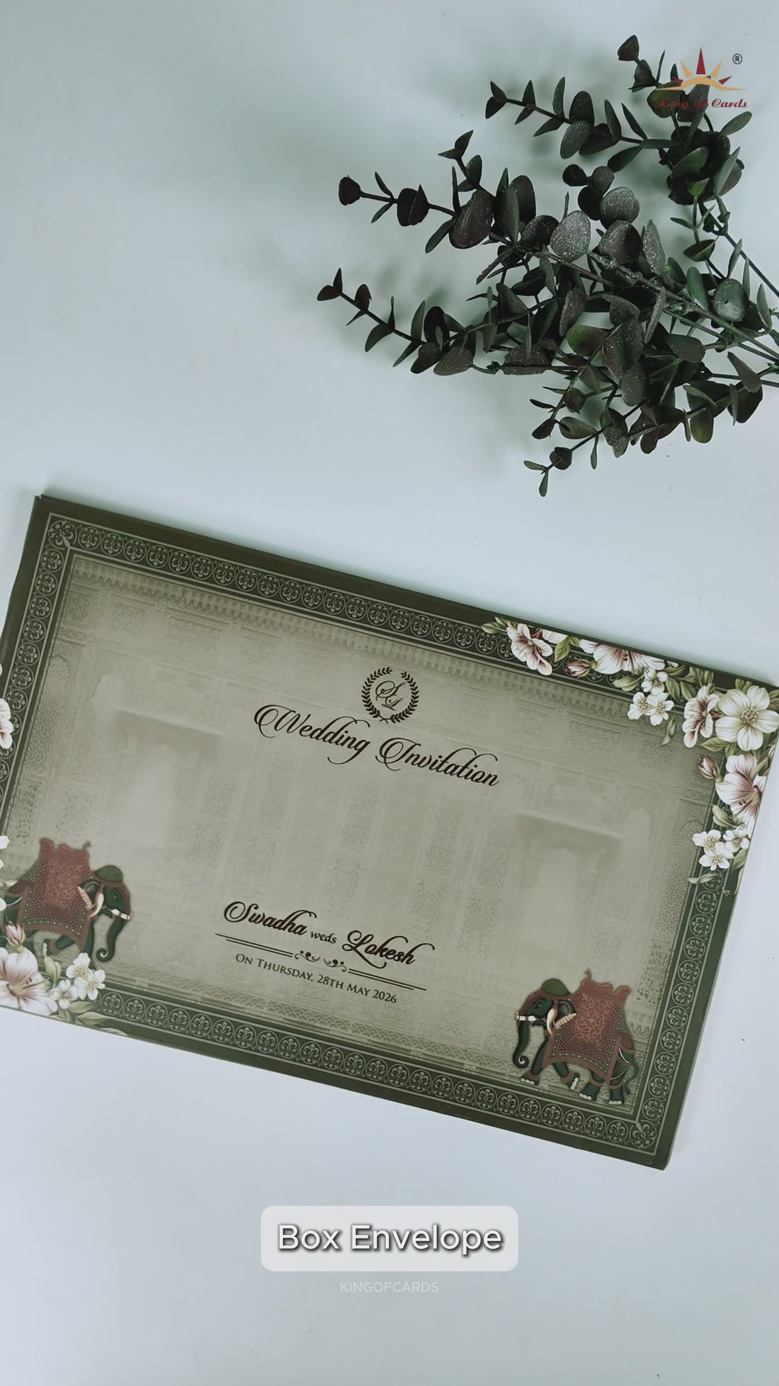 Grey Palace Arch Floral Padded Wedding Card-KRE27810