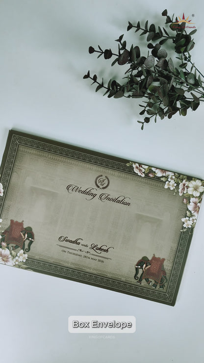 Grey Palace Arch Floral Padded Wedding Card-KRE27810