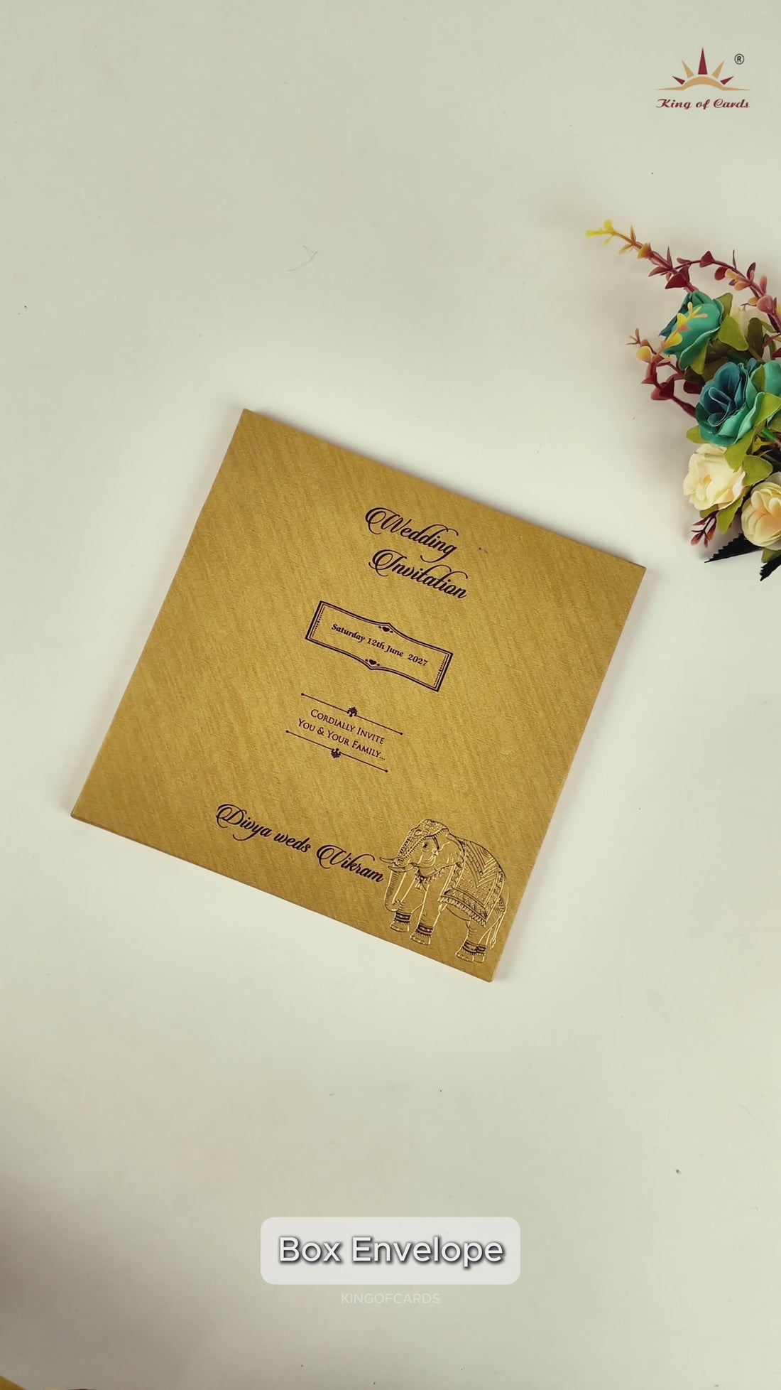 Gold Padded Elephant Wedding Card - KNPO5525G