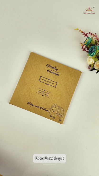 Gold Padded Elephant Wedding Card - KNPO5525G