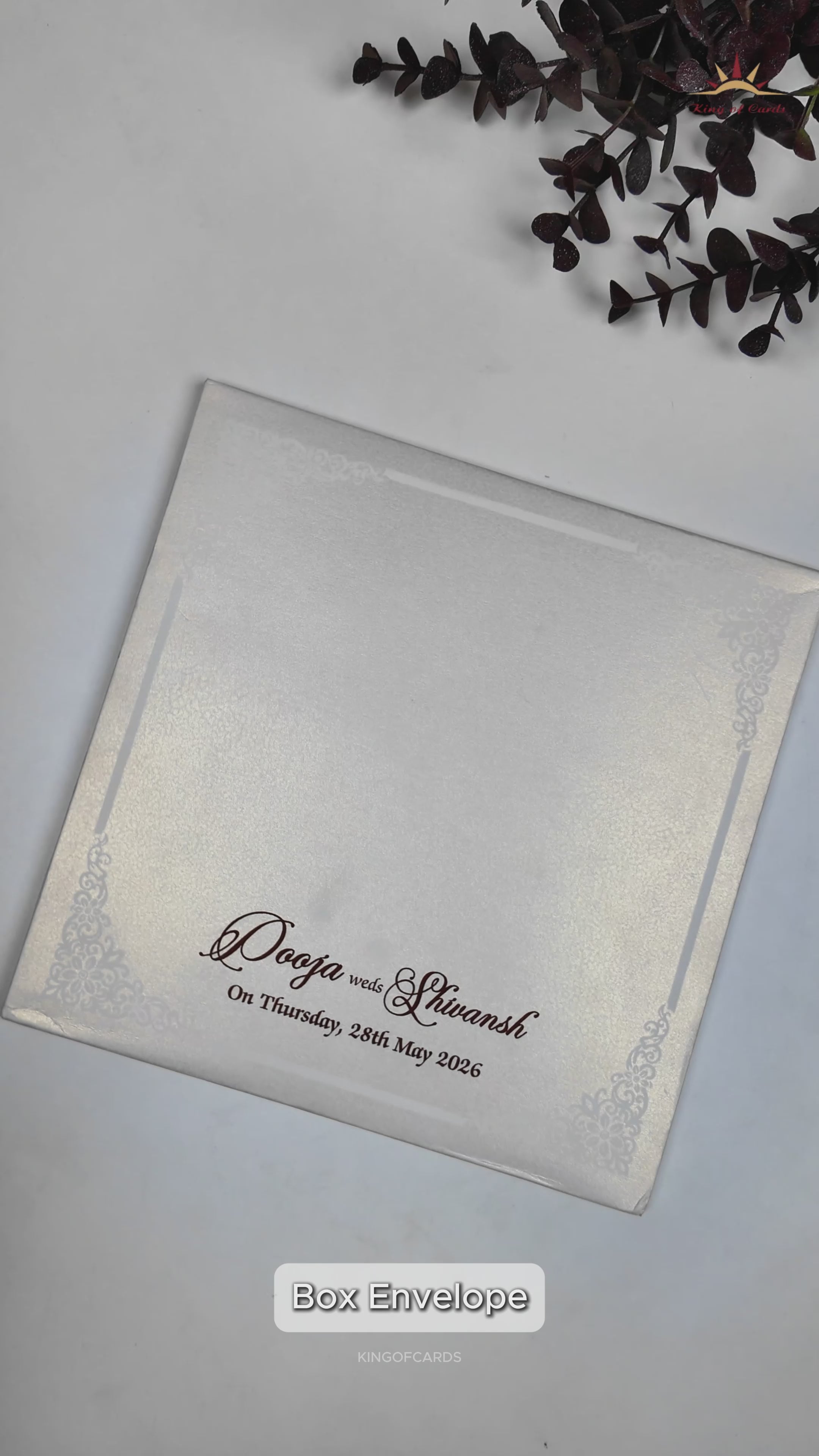 White Ganesha Floral Padded Wedding Card-KRE27580