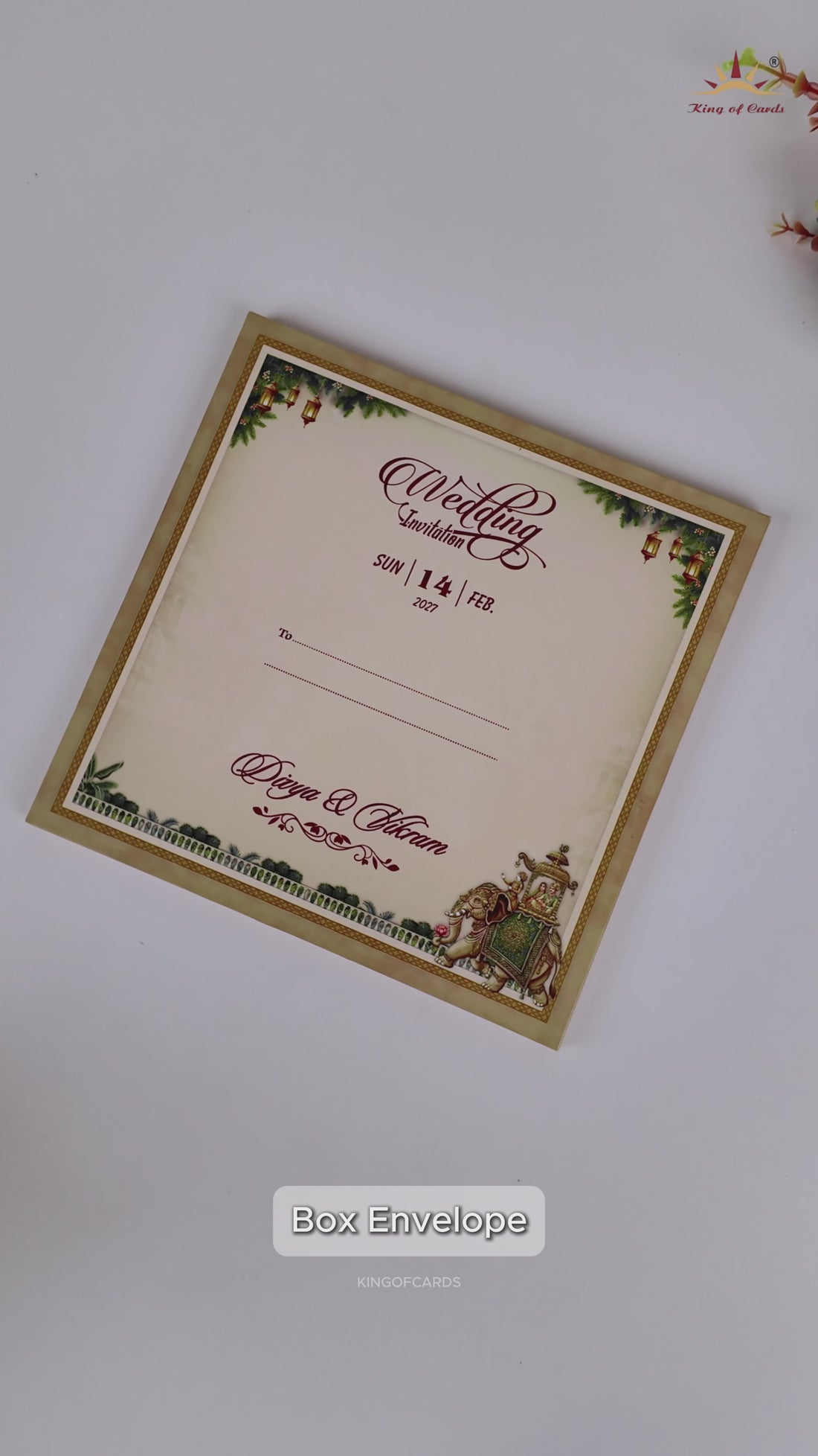 Beige Royal Elephant Palace Wedding Card - KNKD8116