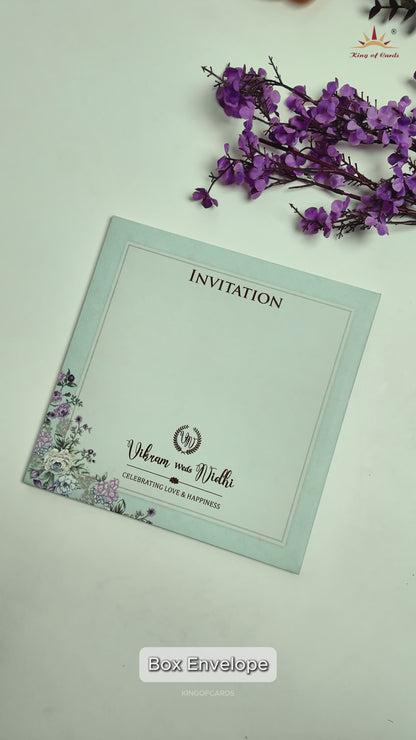 Blue Floral Padded Wedding Card-KRE26560