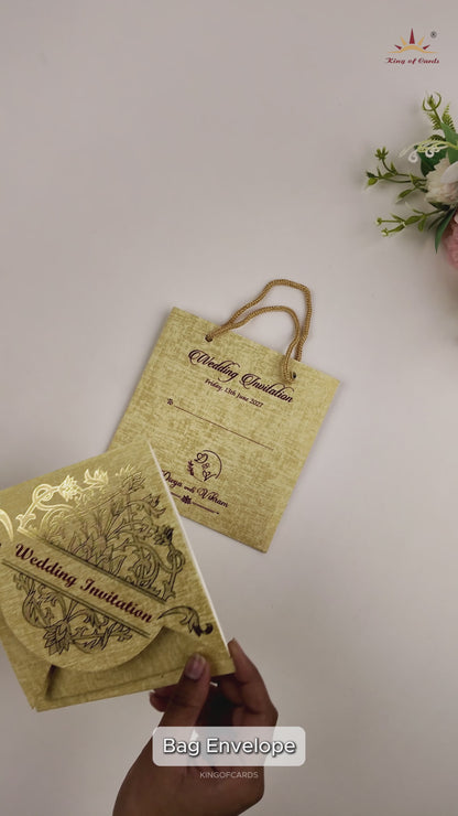 Gold Floral Bag Style Invitation Card - KNF9101G