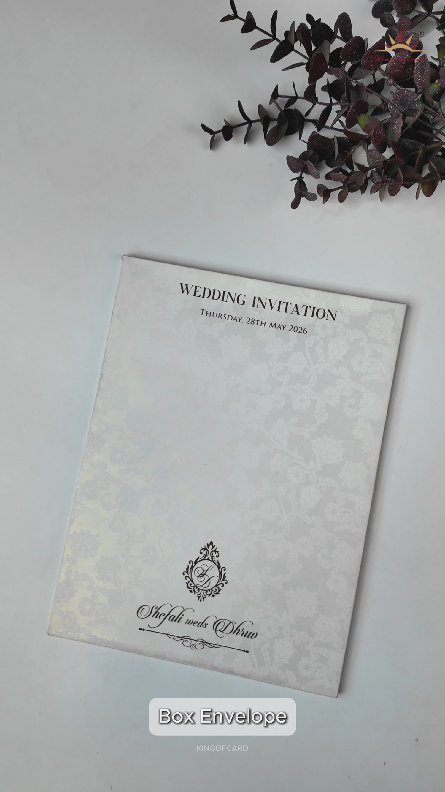 White Floral Gold Foil Wedding Card-KRE28500