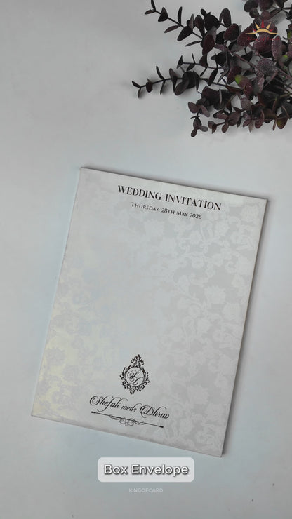 White Floral Gold Foil Wedding Card-KRE28500
