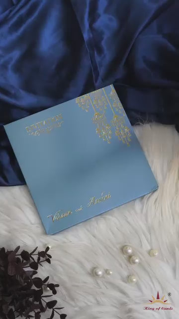 Teal Blue Nameplate Padded Wedding Card-KRC30292