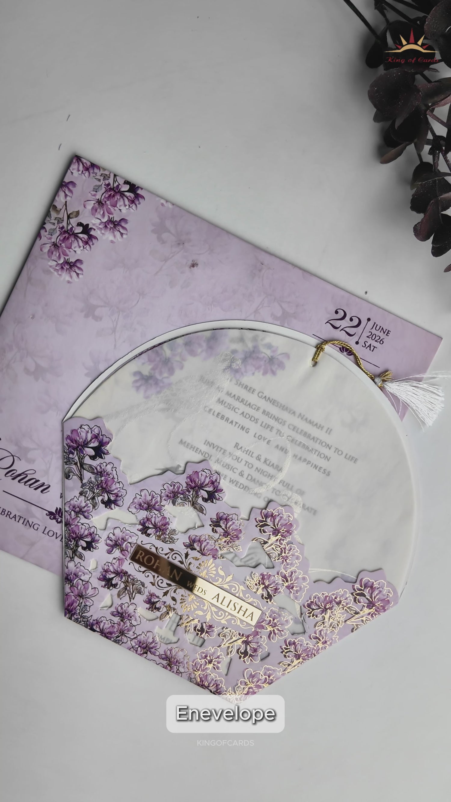 Ivory Lavender Floral Laser -cut Wedding Card-KFR15250