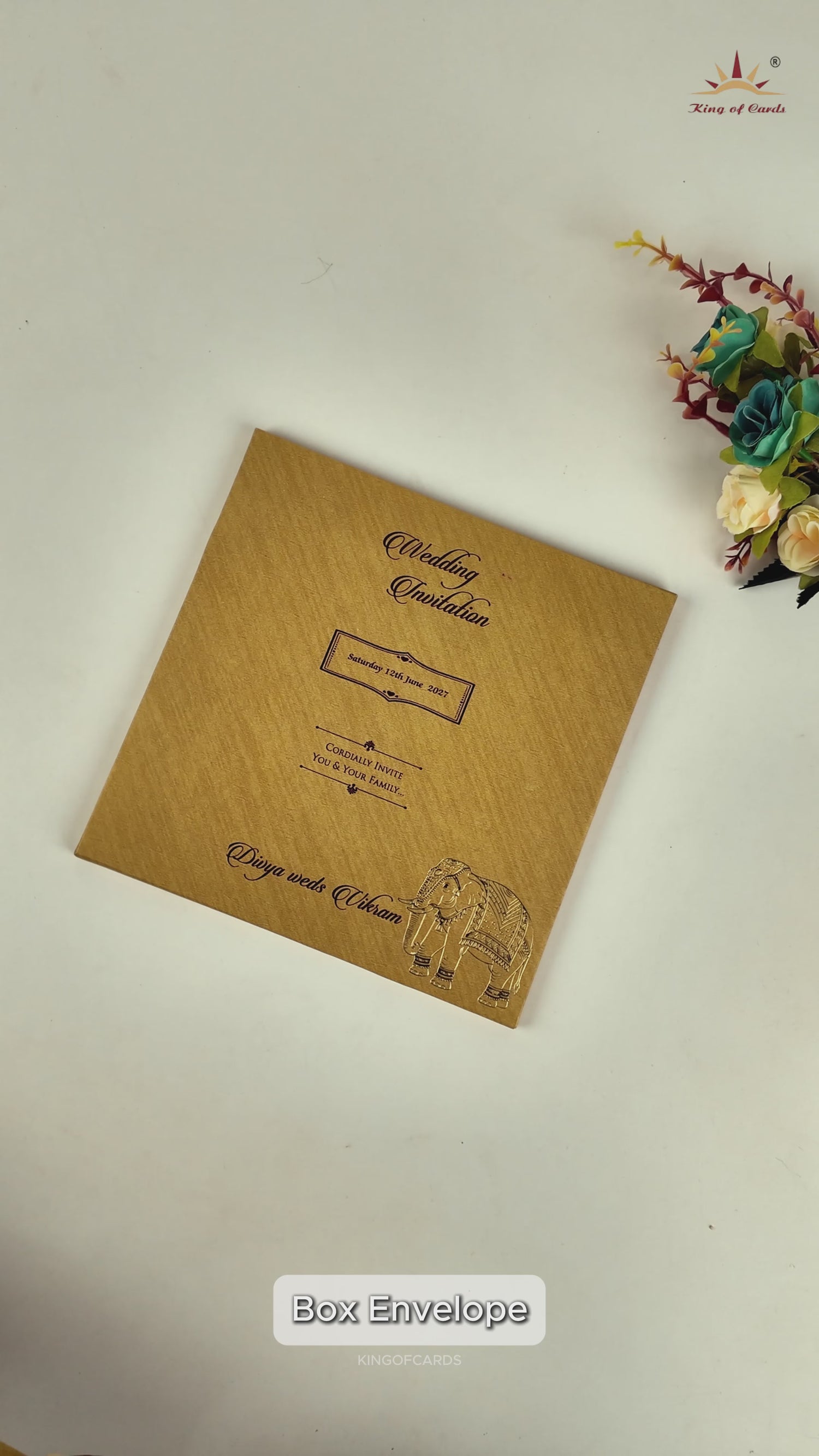 Gold Padded Elephant Wedding Card - KNPO5525G