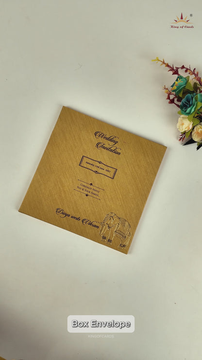 Gold Padded Elephant Wedding Card - KNPO5525G