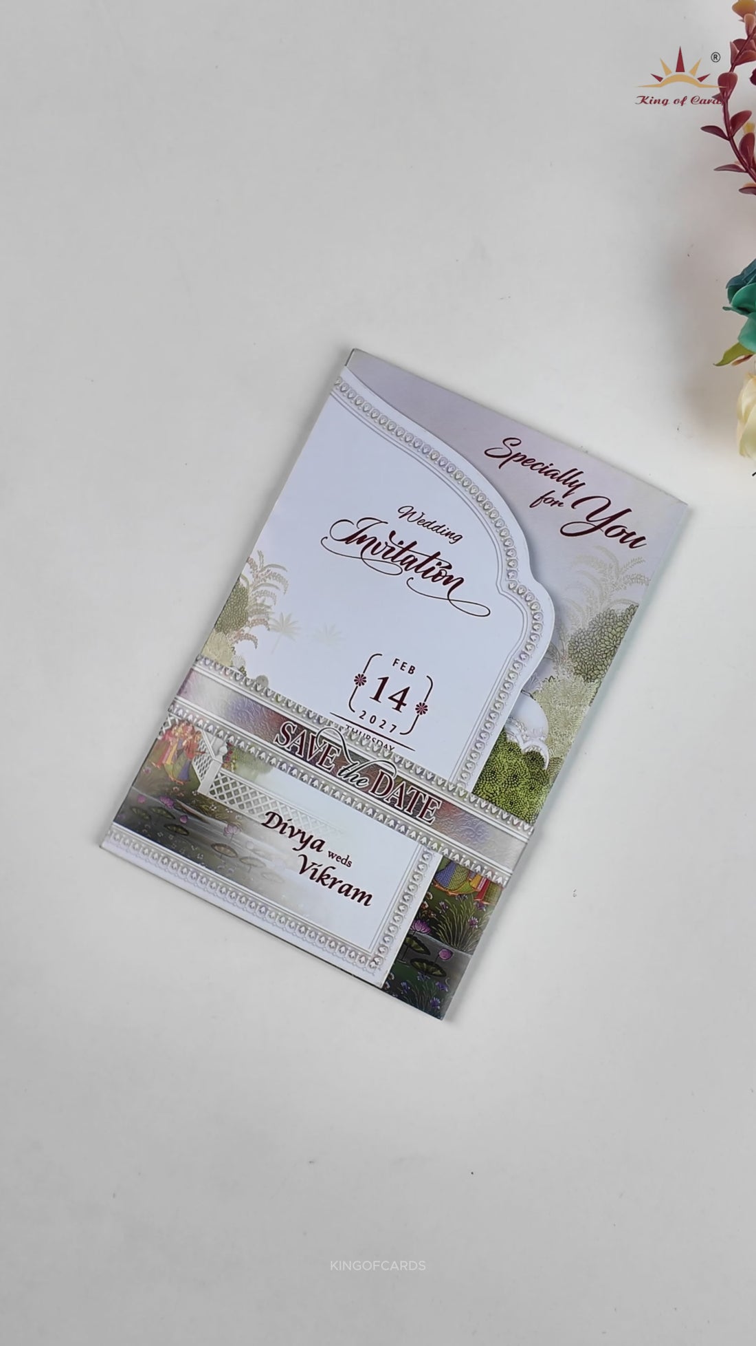 White Bride Groom Folded Wedding Card - KNTH9614W