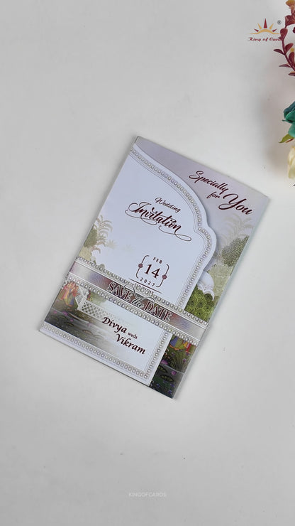 White Bride Groom Folded Wedding Card - KNTH9614W