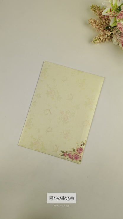 Cream Rose Floral Wedding Card - KNCM4041