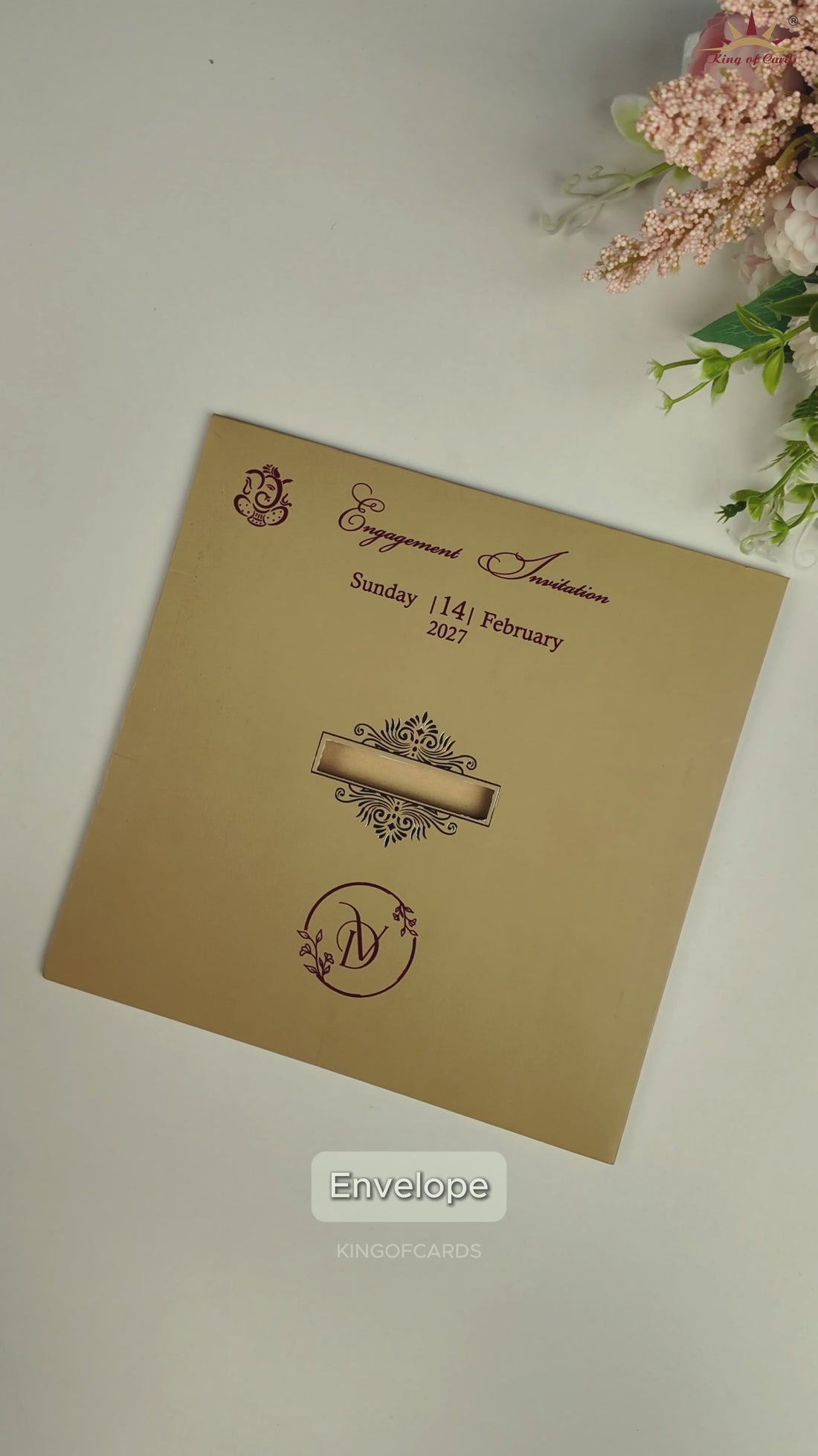 Sandal Floral Wedding Invitation Card - KNTR2502G