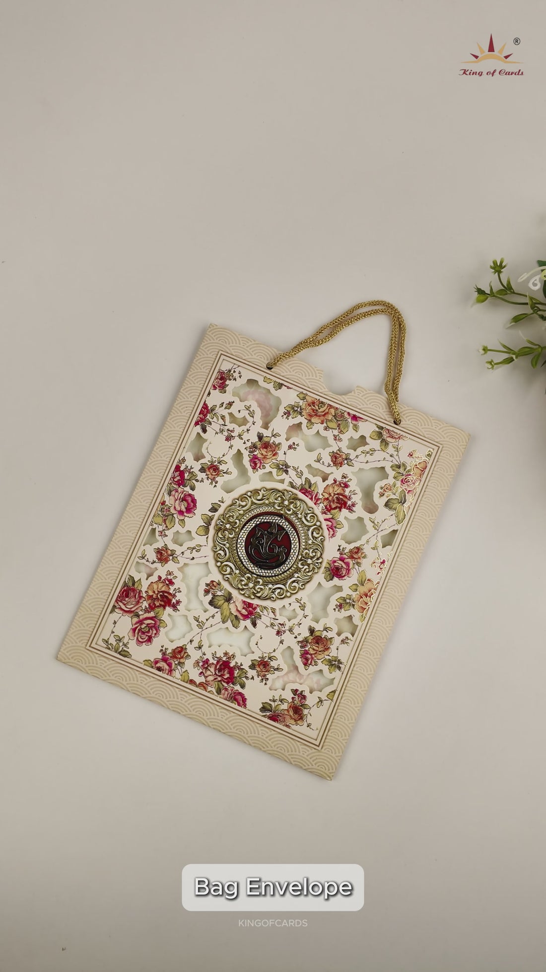 Cream Floral Laser Cut Bag Style Wedding Card - KNKQ8301