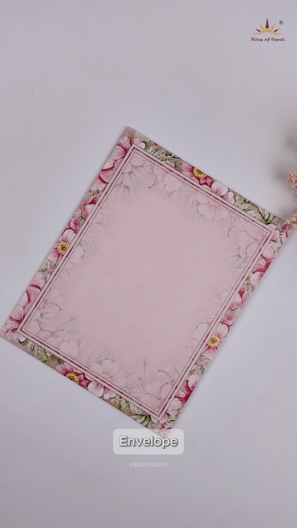 Pink Floral Door-Style Wedding Card - KNKJ1125