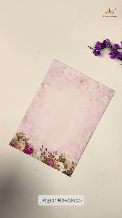 Light Pink Floral Paper Sheet Wedding Card-KNEP1608