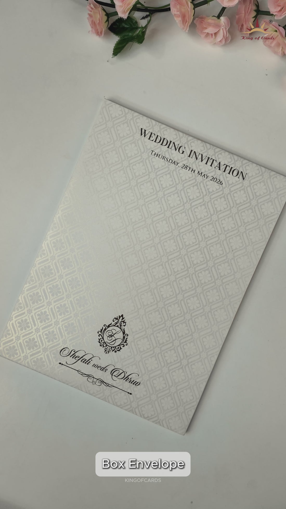 White Ganesha Embossed Padded Wedding card-KRE28110