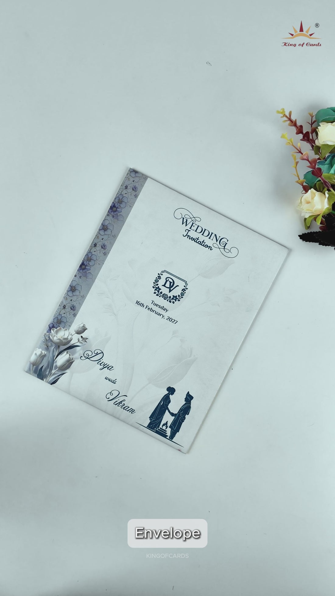 Blue White Floral Wedding Card - KNKJ1162