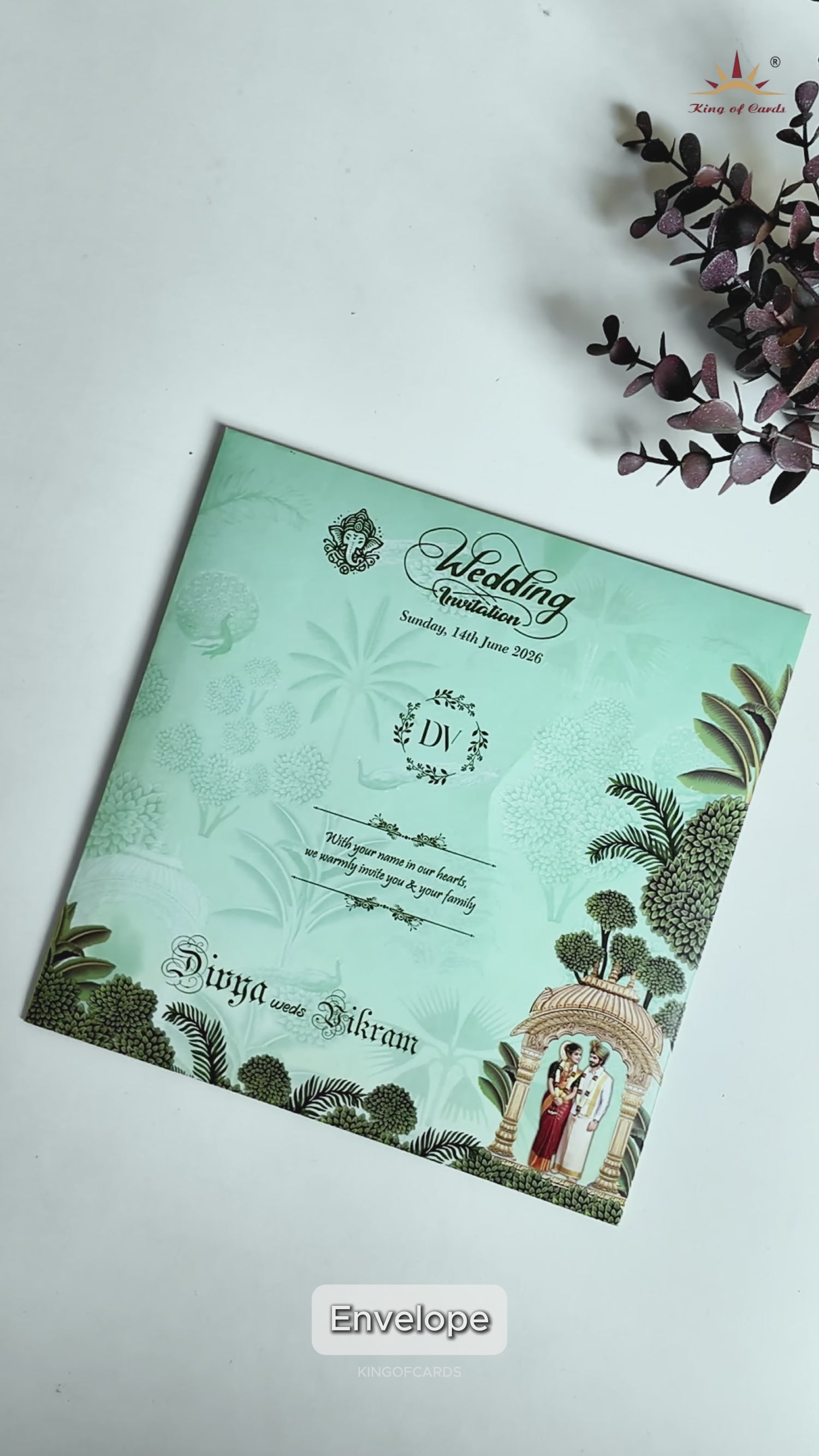 Green Laser-Cut Arch Wedding Invitation Card - KNBS3403