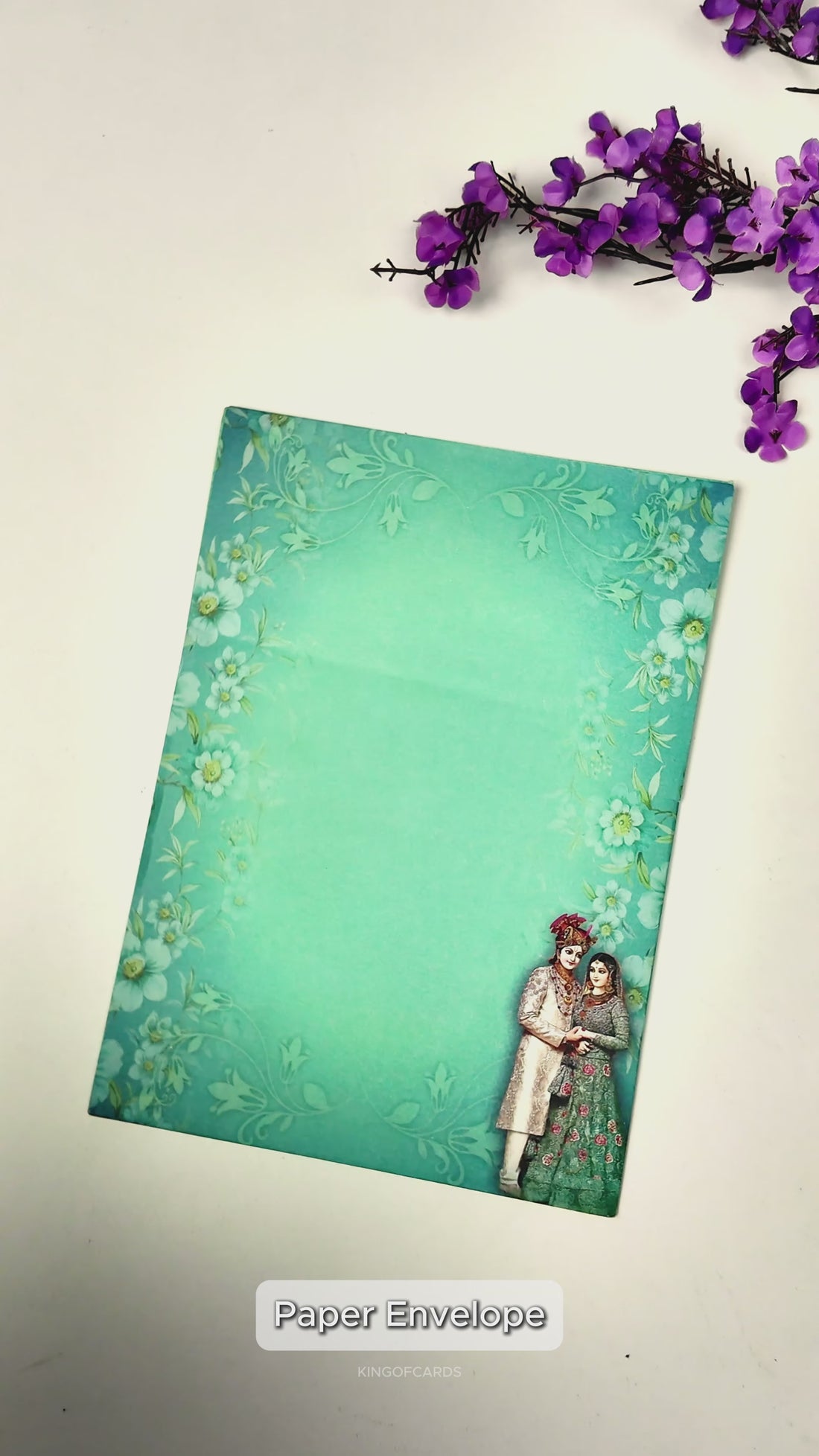 Green Floral Bride Groom Padded Invitation Card-KNEP1601