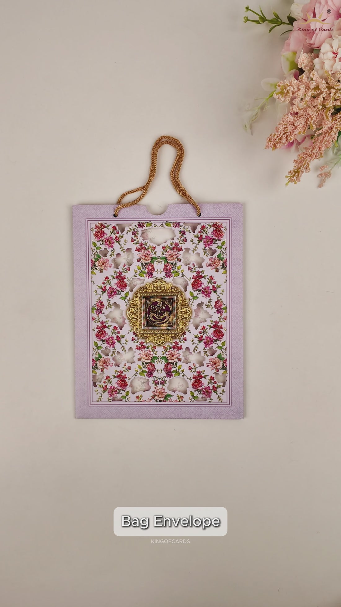 Lavender Floral Laser Cut Bag Style Wedding Card - KNKQ8303