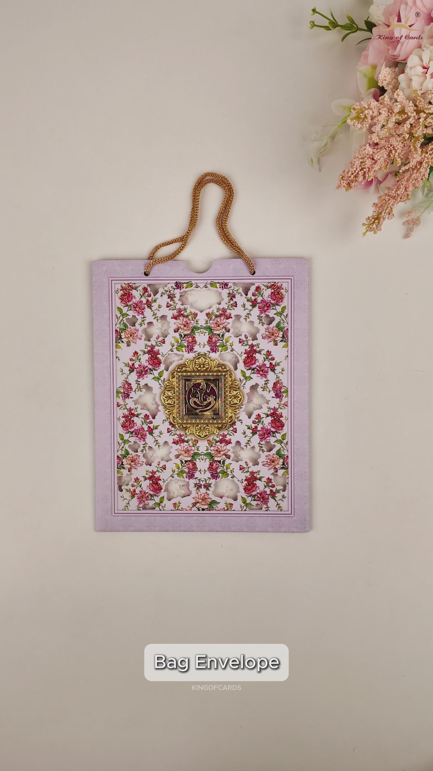Lavender Floral Laser Cut Bag Style Wedding Card - KNKQ8303