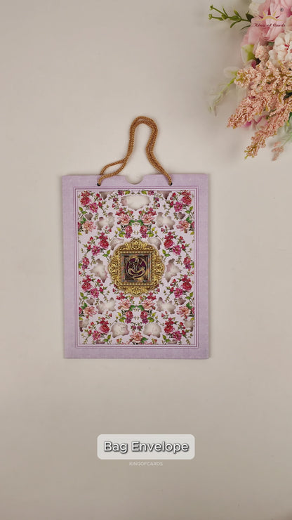 Lavender Floral Laser Cut Bag Style Wedding Card - KNKQ8303