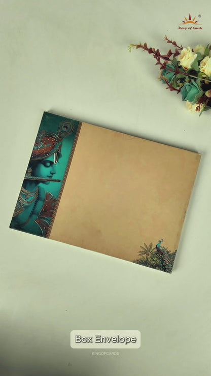 Blue Lord Krishna Door Style Wedding Card - KAA05430