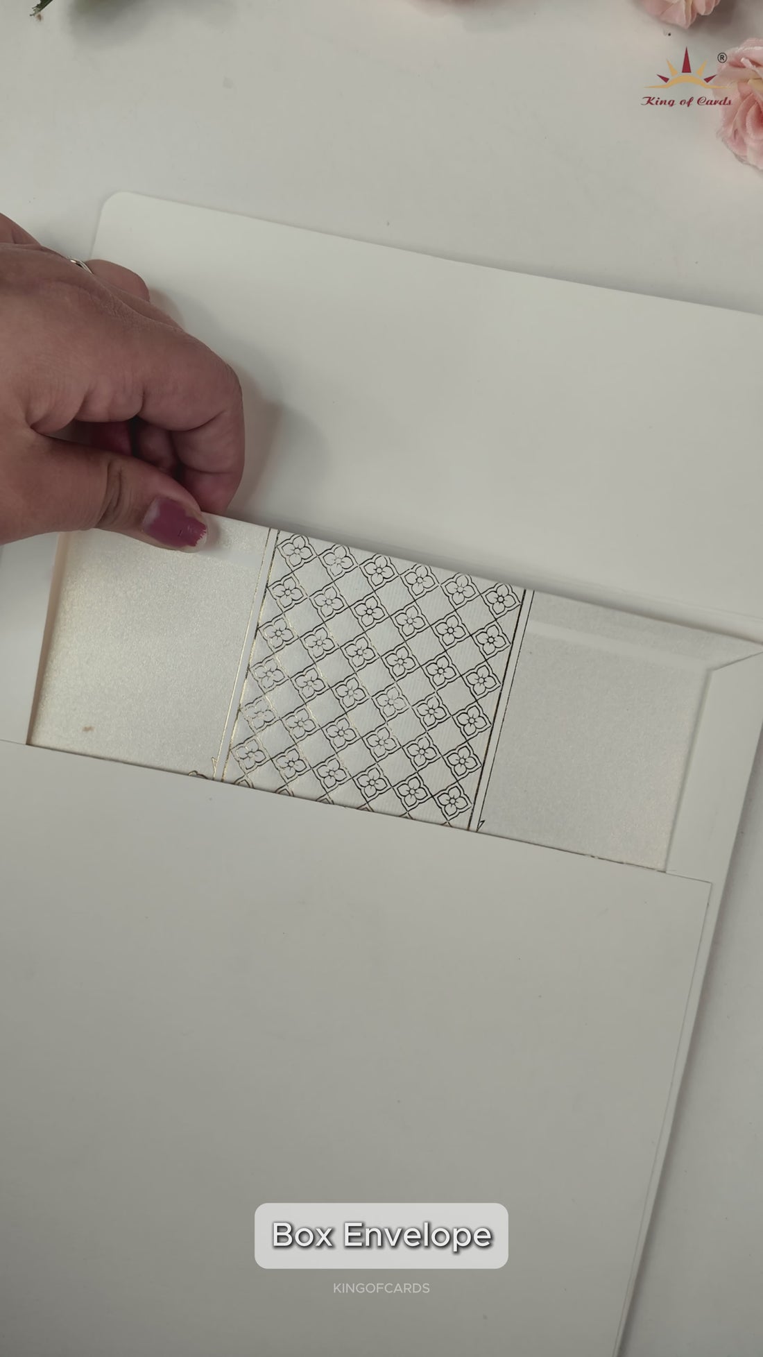 White Ganesha Geometric Padded Wedding Card-KRE28180